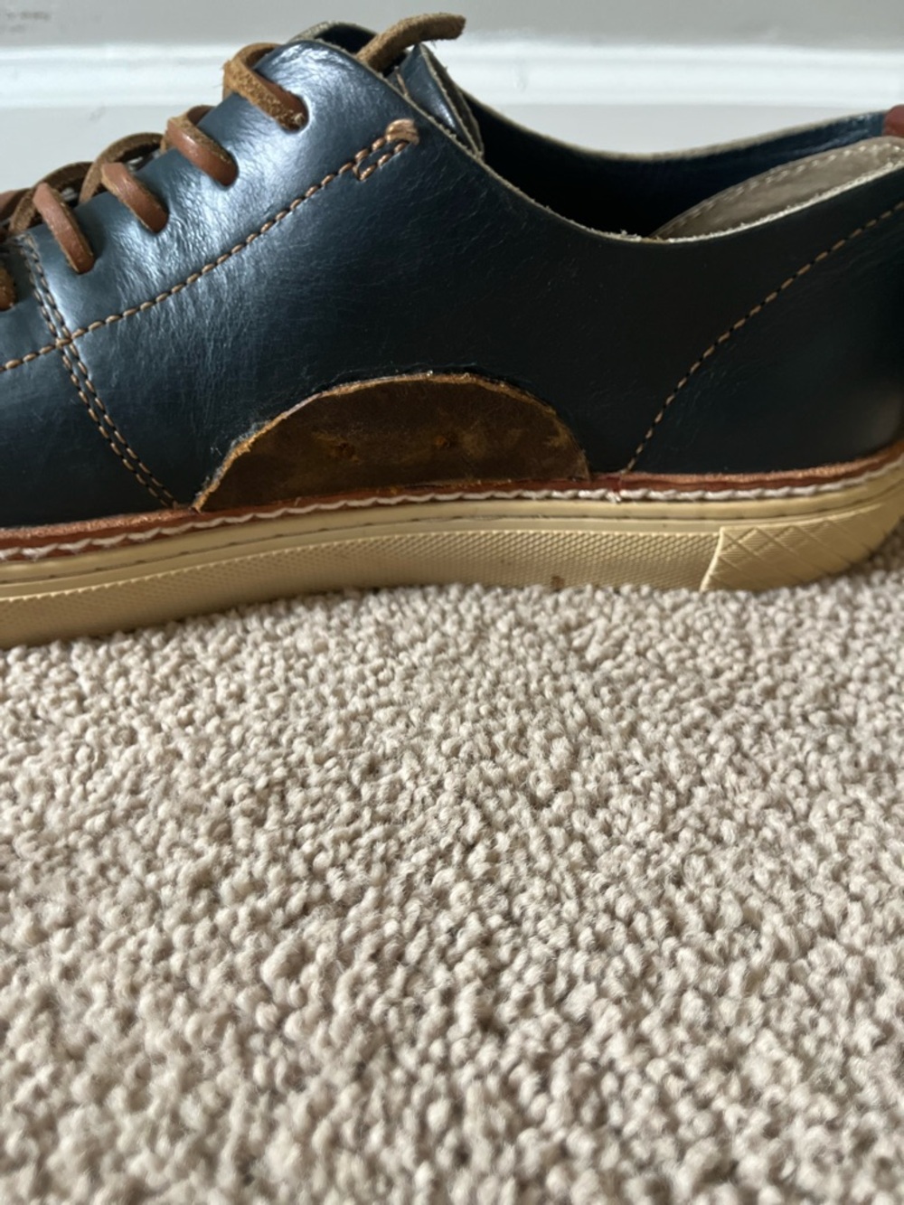 Frye Navy Leather Walker Oxfords with Brown Leather Laces - Picture 5 of 15